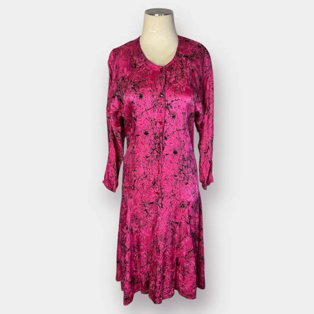 80s Mistero pink & black drop waist‎ dress Size S
